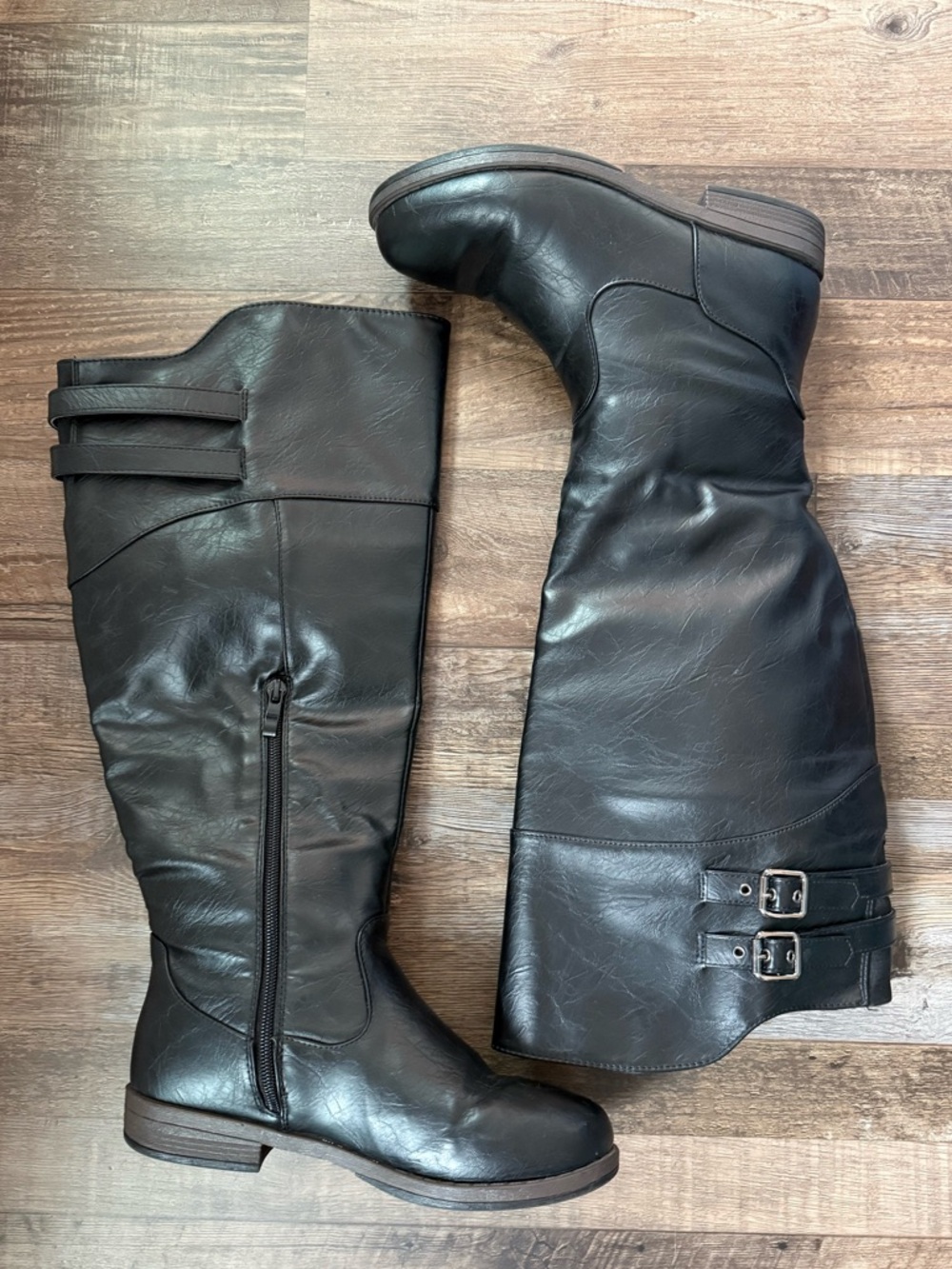 Black Knee-High Buckle Riding Boots - Women’s Size 7